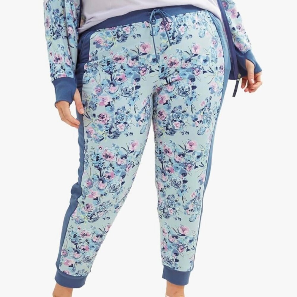 Vera Bradley Active Jogger Pants Size 3XL Blue Floral French‎ Terry Pull On
